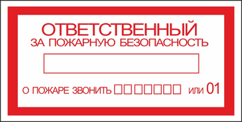 B43 ответственный за пожарную безопасность (пластик, 200х100 мм) - Знаки безопасности - Вспомогательные таблички - vektorb.ru