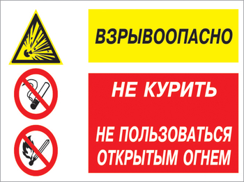 Кз 52 взрывоопасно - не курить, не пользоваться открытым огнем. (пластик, 600х400 мм) - Знаки безопасности - Комбинированные знаки безопасности - vektorb.ru
