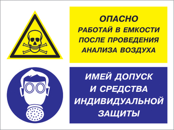 Кз 90 опасно - работай в емкости после проведения анализа воздуха. имей допуск и средства индивидуальной защиты. (пластик, 400х300 мм) - Знаки безопасности - Комбинированные знаки безопасности - vektorb.ru
