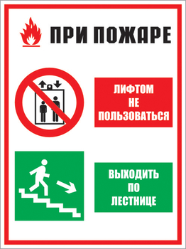 Кз 02 при пожаре лифтом не пользоваться - выходить по лестнице. (пластик, 300х400 мм) - Знаки безопасности - Комбинированные знаки безопасности - vektorb.ru